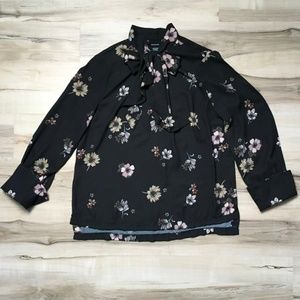 Whowhatwear Black floral bow collar top